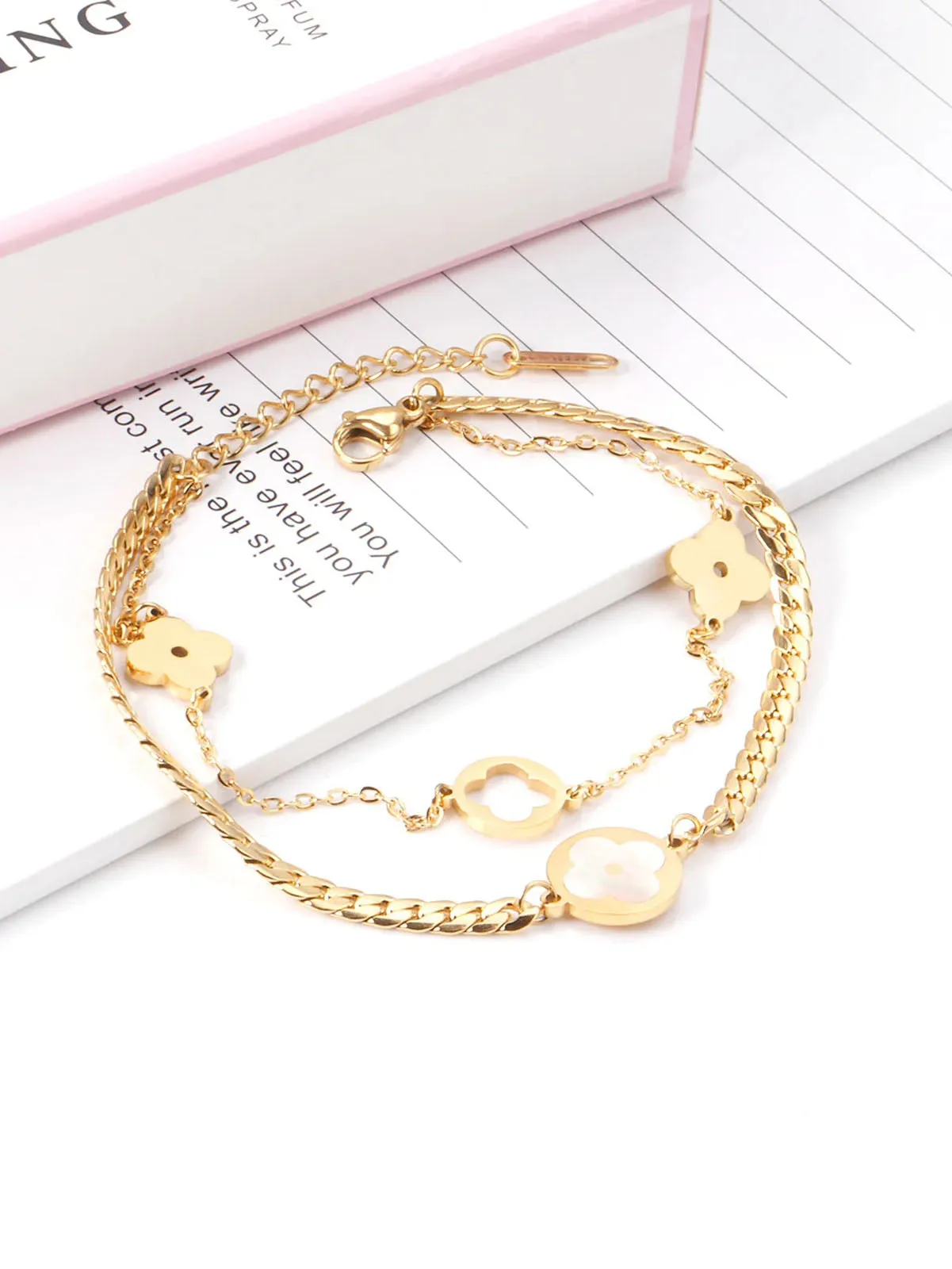 Clover Charm Layered Chain Bracelet - FD ⚡