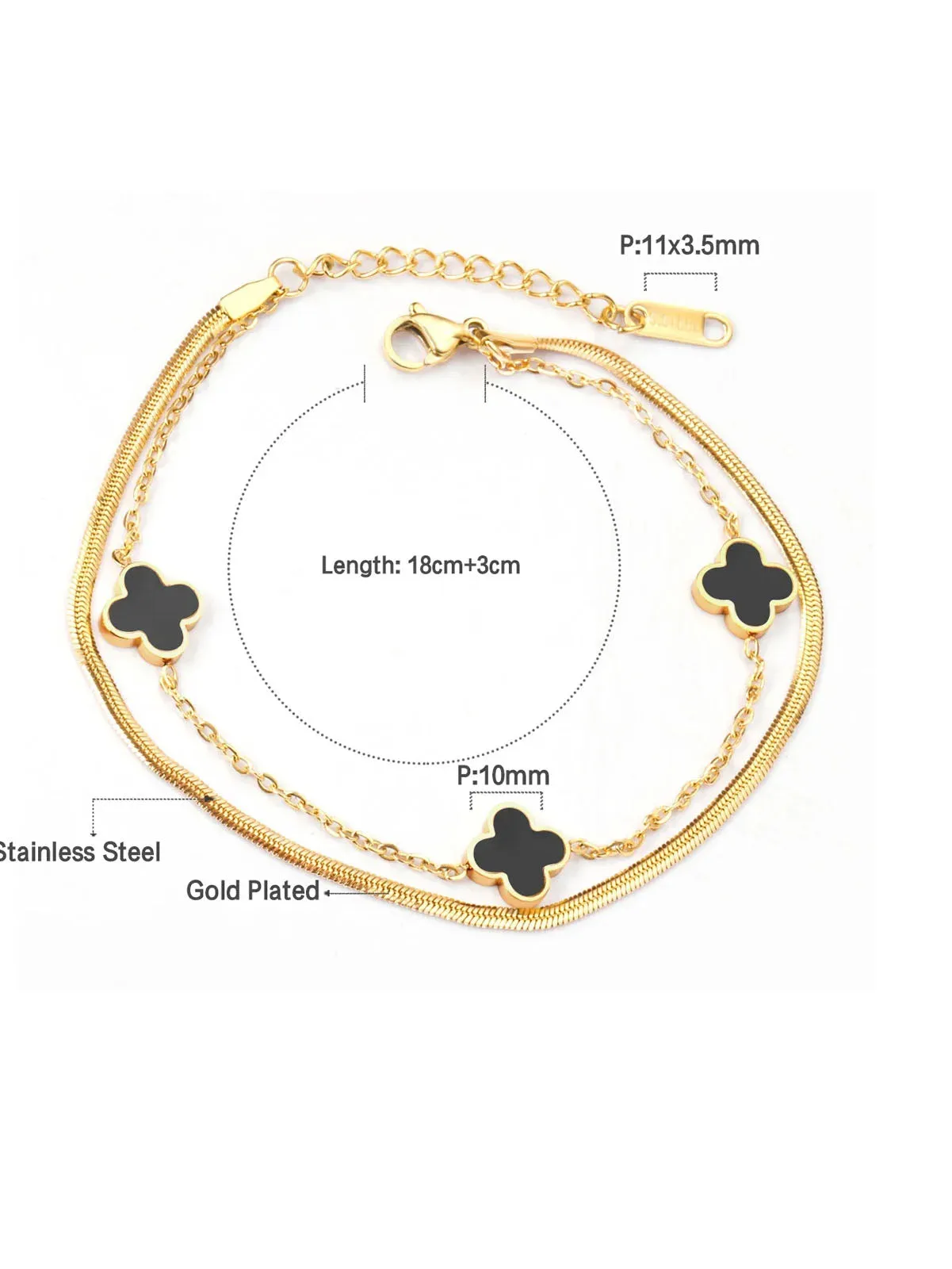Clover Charm Layered Chain Bracelet - FD ⚡