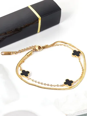 Clover Charm Layered Chain Bracelet - FD ⚡