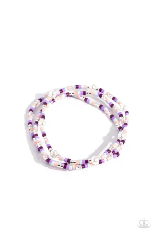 Colorblock Cache - Purple - Seed Bead and Pearl Paparazzi Stretchy Bracelets