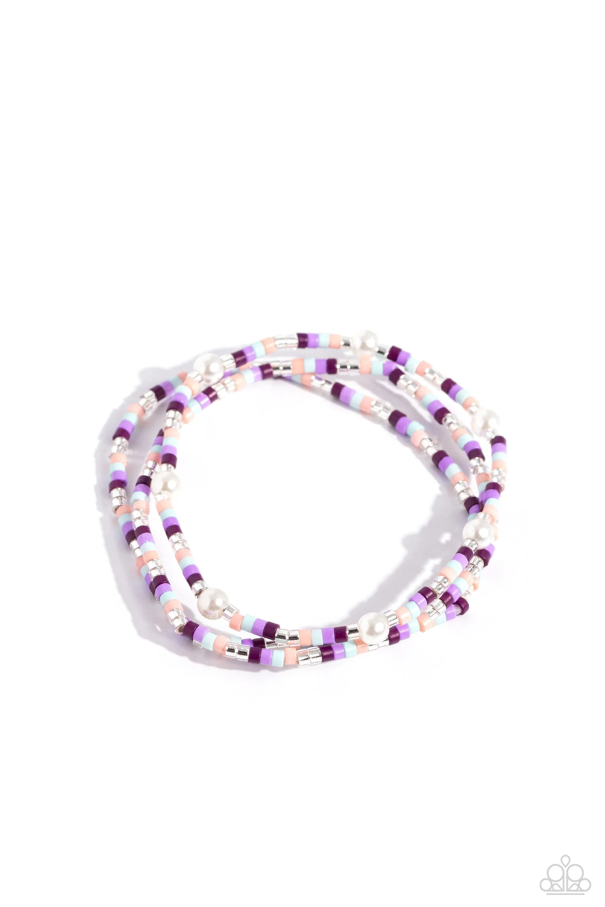 Colorblock Cache - Purple - Seed Bead and Pearl Paparazzi Stretchy Bracelets