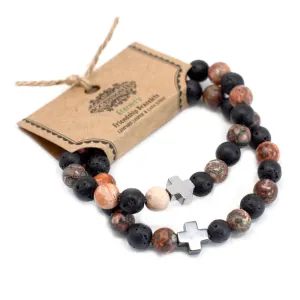 Couple Bracelets - Eternity - Leopard Skin Jasper & Lava Stone