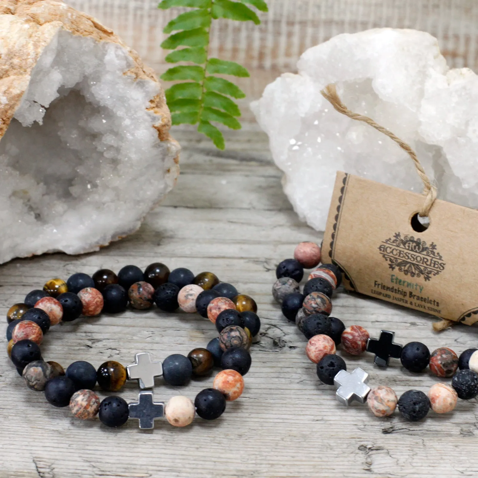 Couple Bracelets - Eternity - Leopard Skin Jasper & Lava Stone