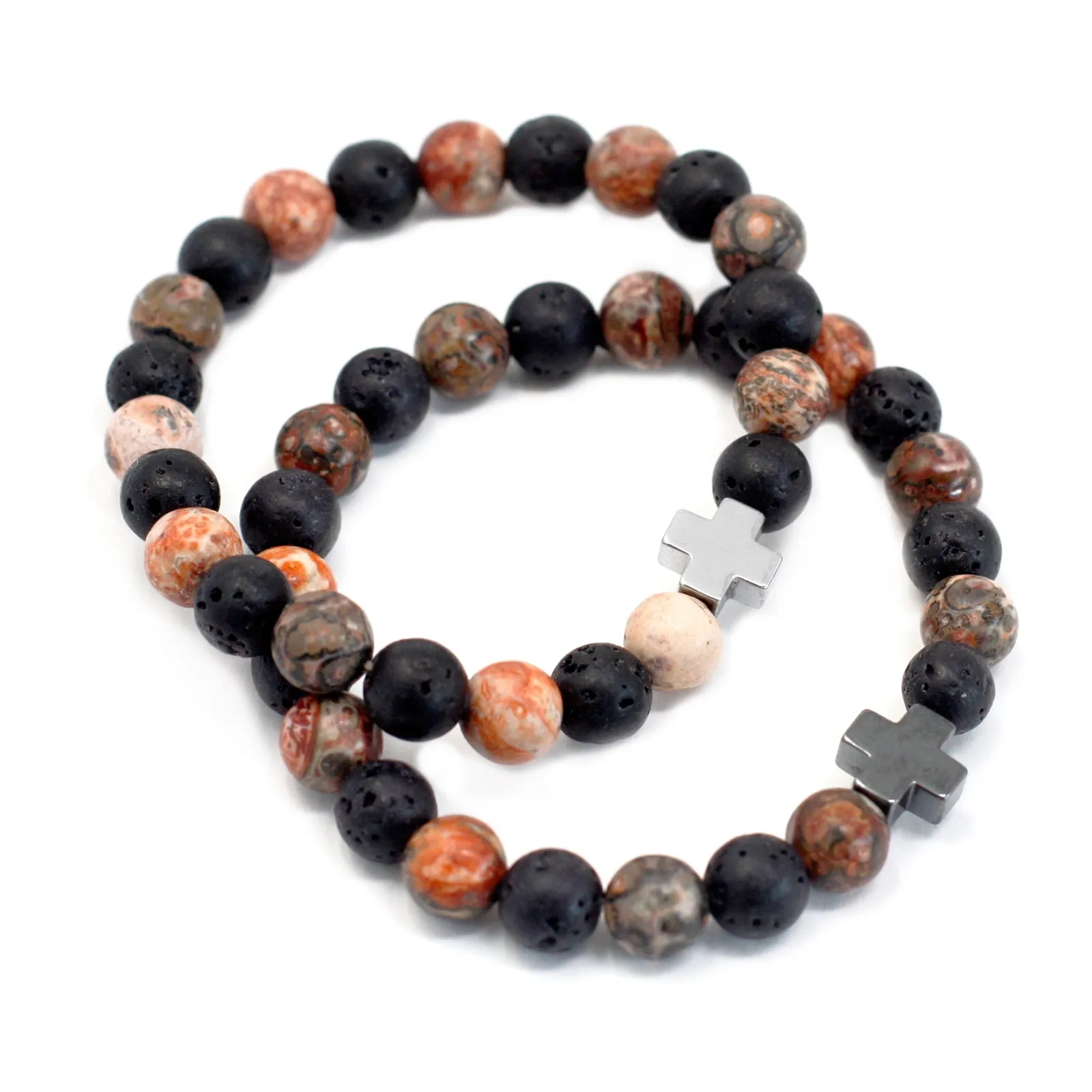 Couple Bracelets - Eternity - Leopard Skin Jasper & Lava Stone