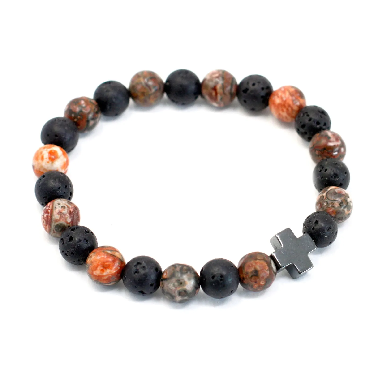 Couple Bracelets - Eternity - Leopard Skin Jasper & Lava Stone