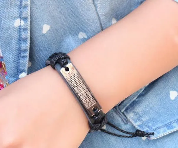Cross scripture bracelet genuine leather unisex bracelets & bangles