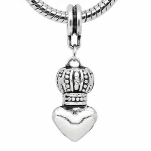 Crown on Heart European Bead Compatible for Most European Snake Chain Bracelet