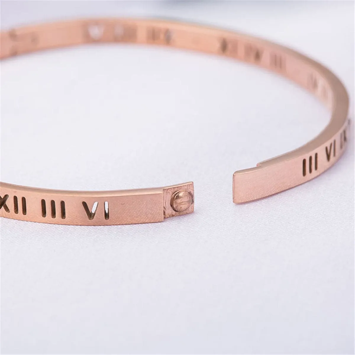 Cubic Zirconia & 18K Rose Gold-Plated Roman Numeral Bangle