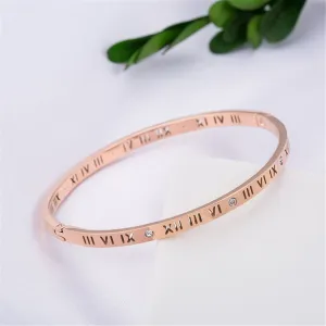 Cubic Zirconia & 18K Rose Gold-Plated Roman Numeral Bangle