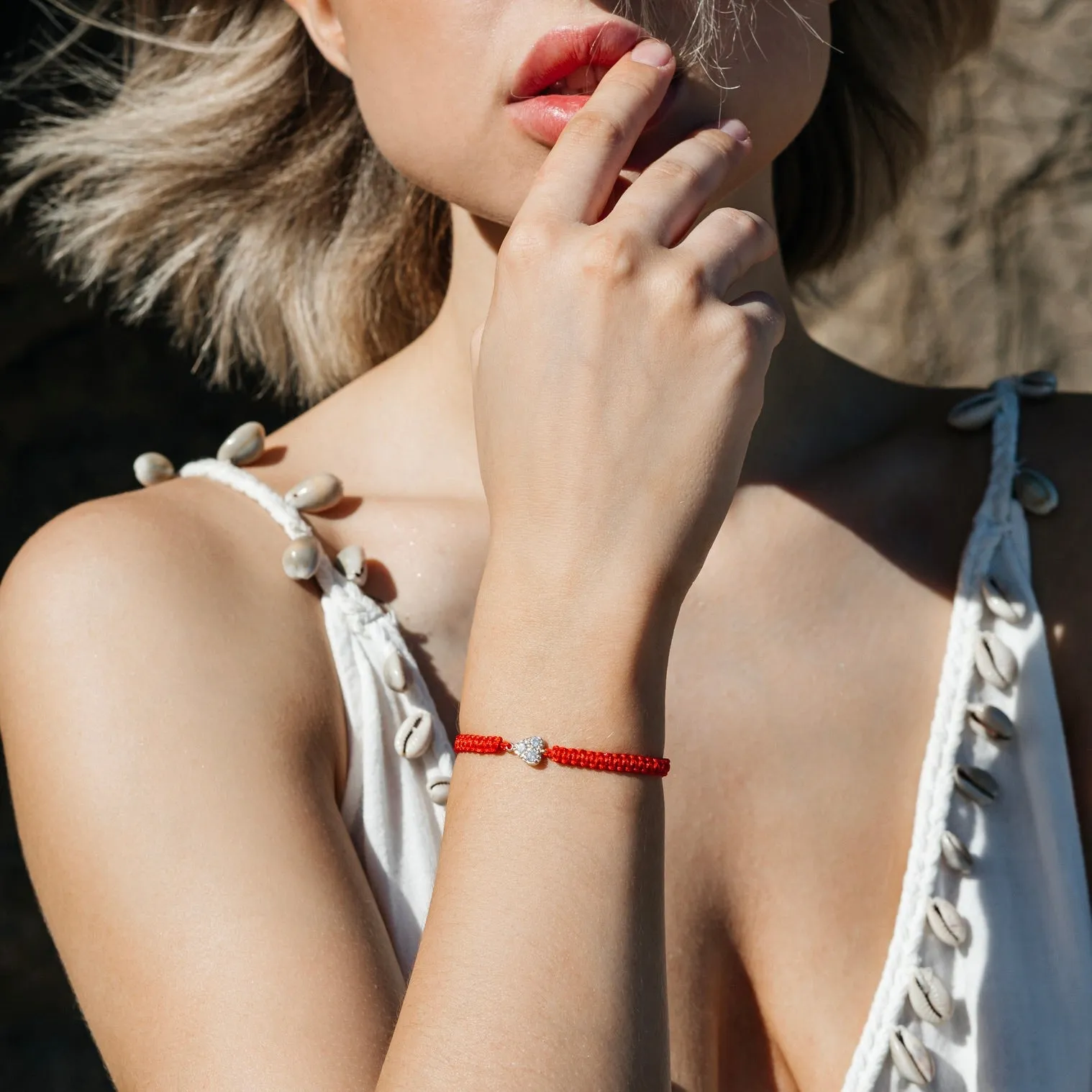 CZ Gold Heart Charm Red String Protection Bracelet