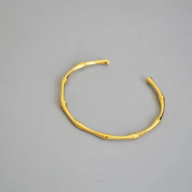 DIEYURO 316L Stainless Steel Temperament Bamboo Open Thin Bangle High Quality Handmade Anniversary Gift Pulseras Mujer 2022 New