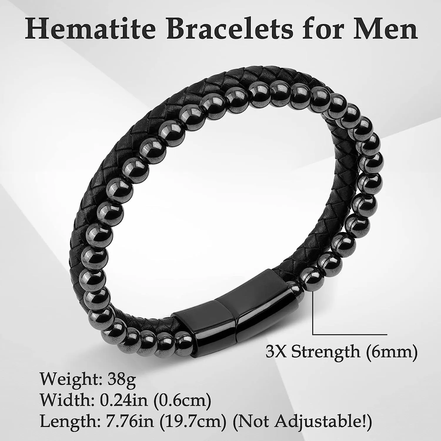 Double Layer Braided Leather Hematite Beaded Bracelets Magnetic Bracelet