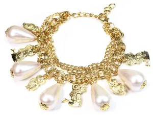 Drop Pearls & Owls Charm Bracelet