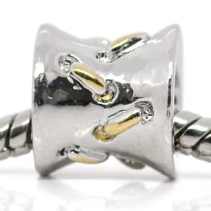 Drum W/gold tone Accent Charm European Bead Compatible for Most European Snake Chain Bracelet