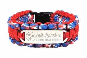 East Tennessee Stronger than the Storm Custom 550 Paracord Bracelet with Stainless Steel Engraved ID Tag