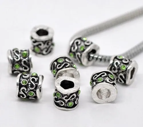 Emerald Green  Rhinestone Birthday Charm European Bead Compatible for Most European Snake Chain Bracelet