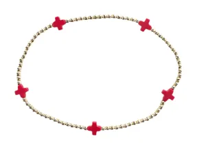 ENewton Signature Cross Small Gold Pattern 2mm Bead Bracelet - Red