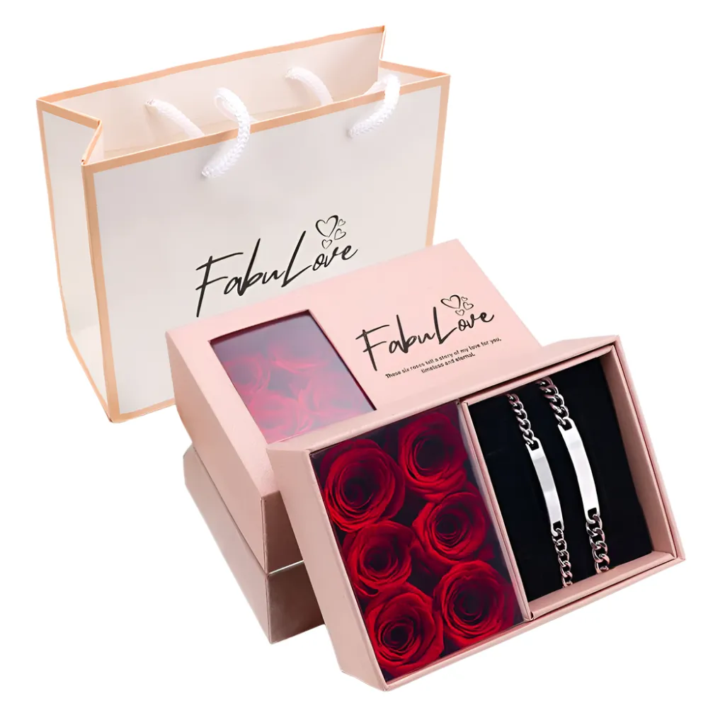 Engraved Bracelet Set – With Eternal Rose Box Gift
