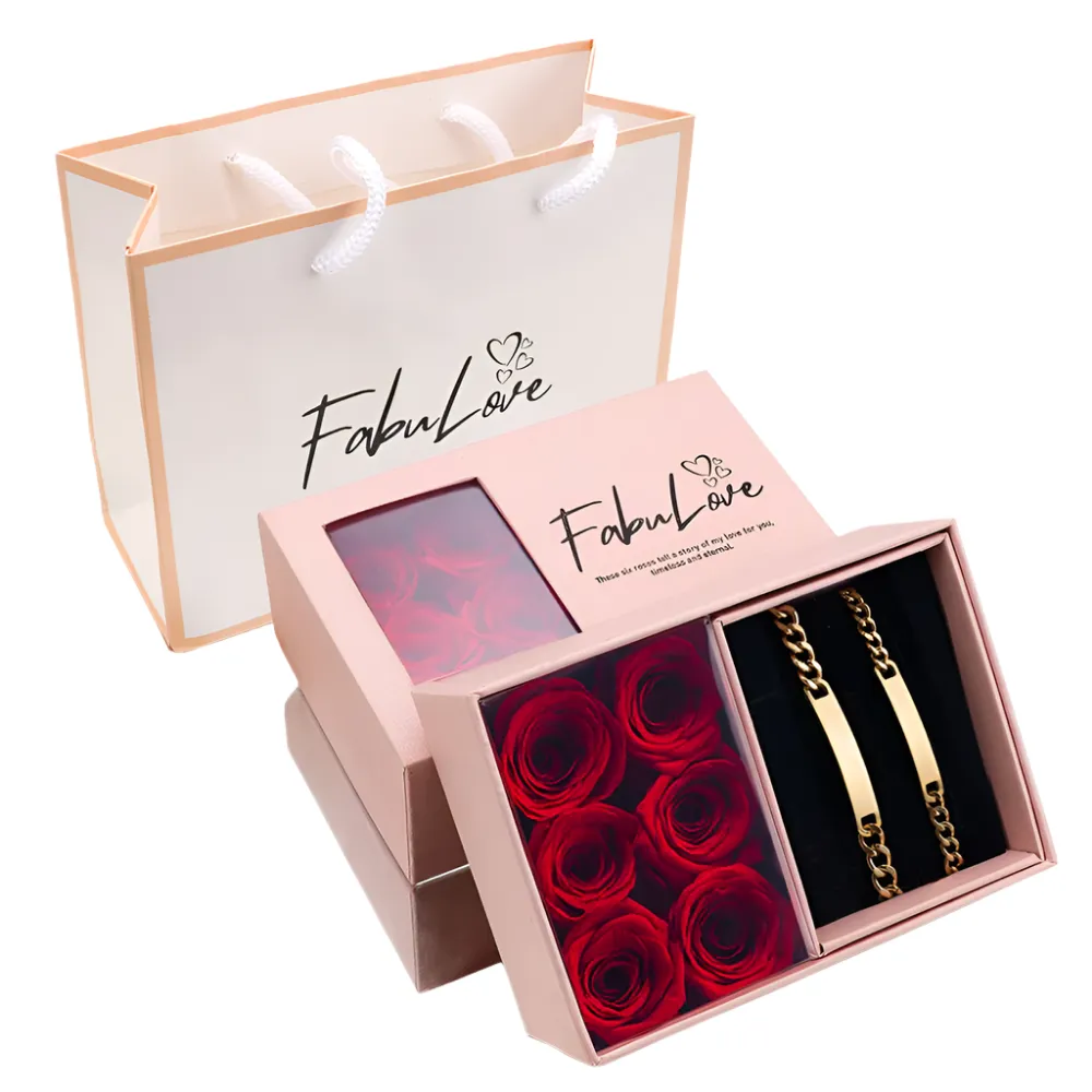 Engraved Bracelet Set – With Eternal Rose Box Gift