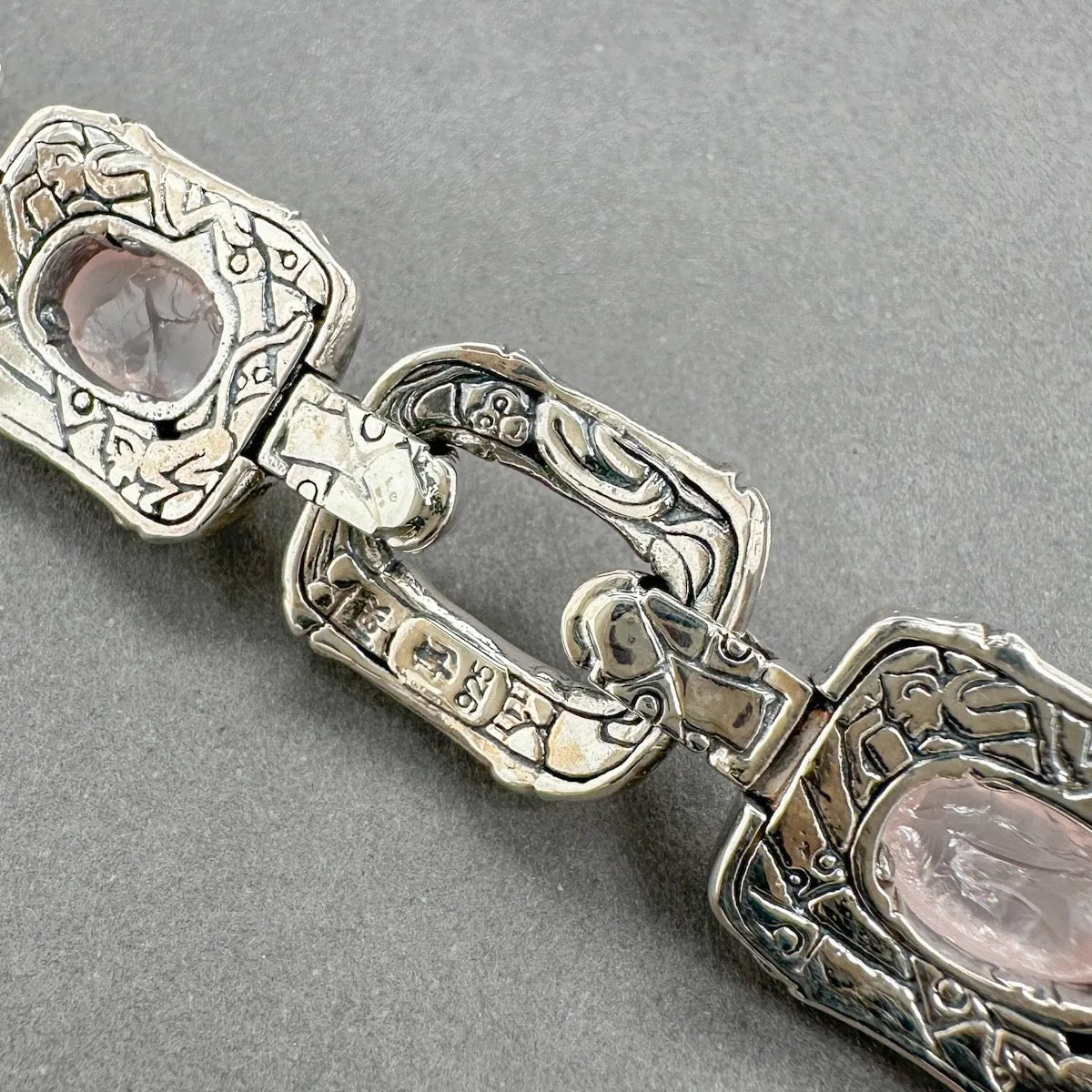 Estate John Hardy SS Rose Quartz Bamboo Bracelet