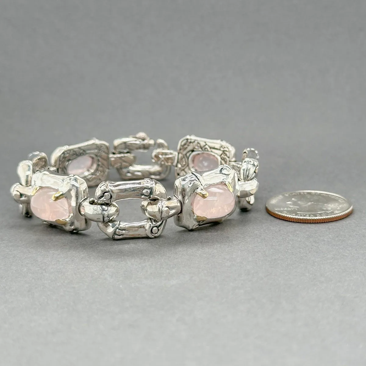 Estate John Hardy SS Rose Quartz Bamboo Bracelet