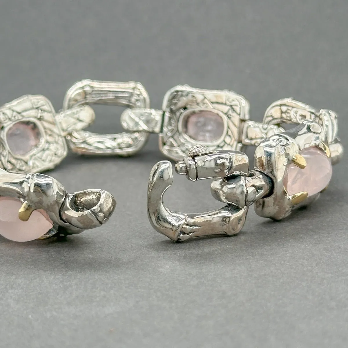 Estate John Hardy SS Rose Quartz Bamboo Bracelet