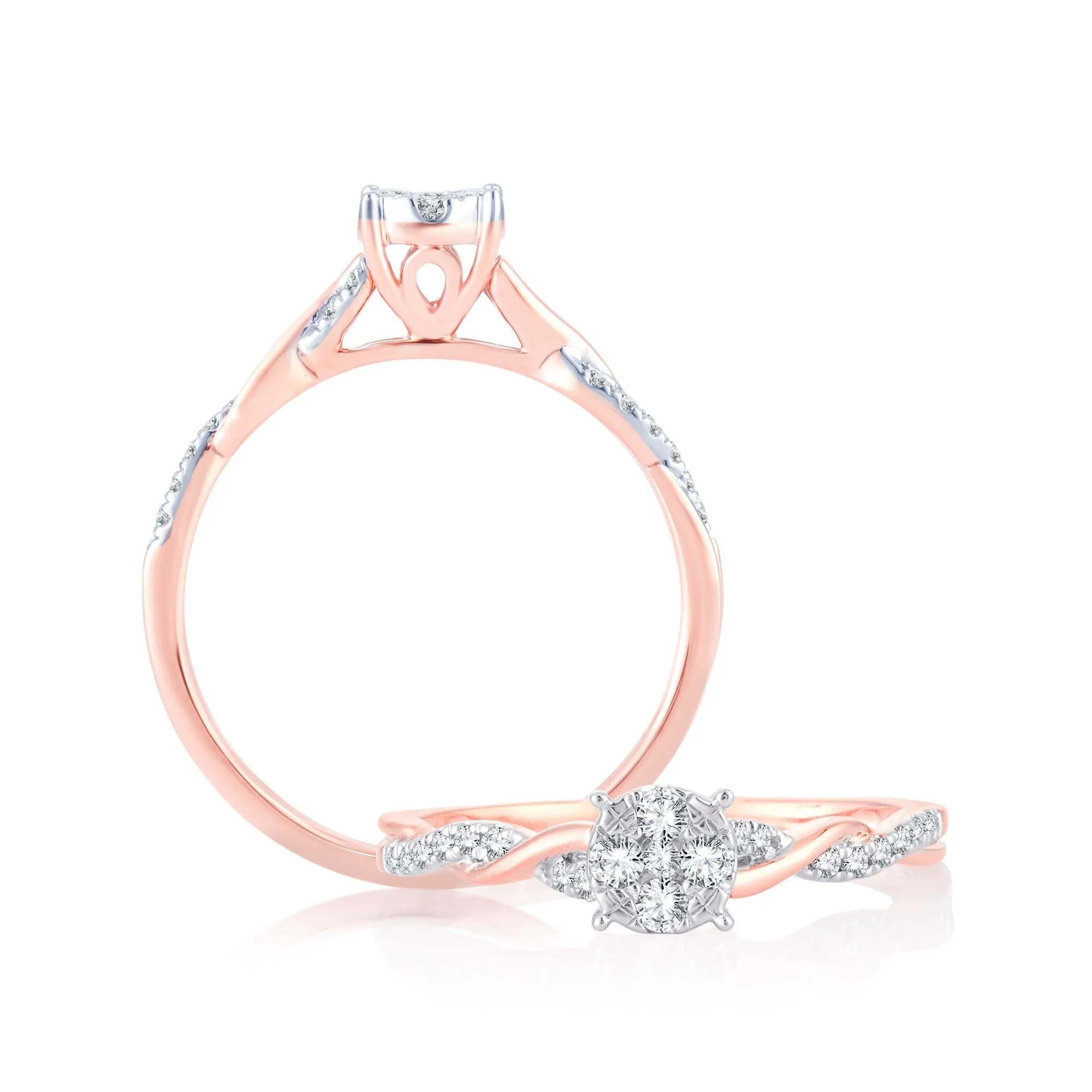 EternalDia 0.20 Cttw Diamond Braided Promise Twisted Swirl Cluster Engagement Ring In 10k Rose Gold