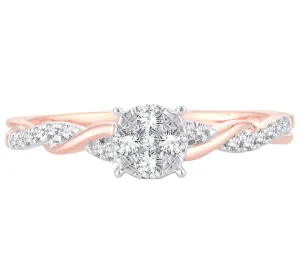 EternalDia 0.20 Cttw Diamond Braided Promise Twisted Swirl Cluster Engagement Ring In 10k Rose Gold