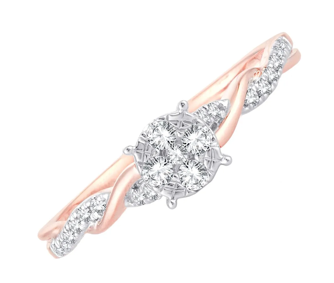 EternalDia 0.20 Cttw Diamond Braided Promise Twisted Swirl Cluster Engagement Ring In 10k Rose Gold