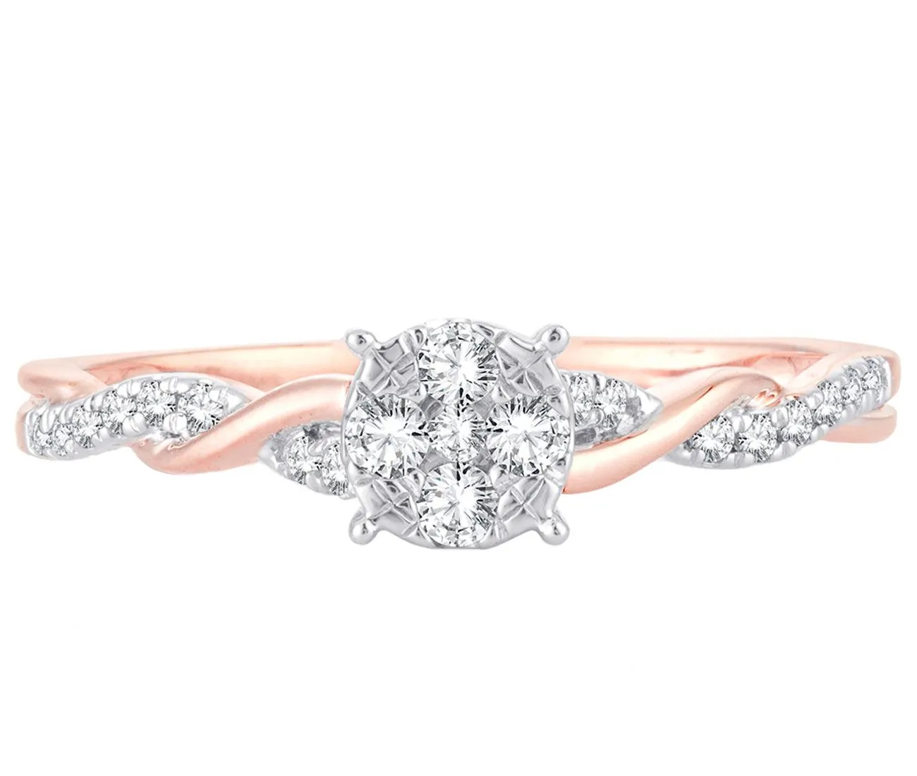 EternalDia 0.20 Cttw Diamond Braided Promise Twisted Swirl Cluster Engagement Ring In 10k Rose Gold