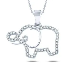 EternalDia 10k White Gold 1/6ct Diamond Charm Elephant Pendant Necklace (0.15 cttw, I2-I3 Clarity, I-J Color)