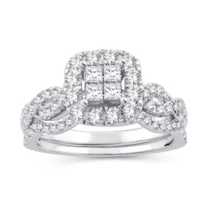 EternalDia 10K White Gold Diamond Infinity Contour Halo Bridal Set Ring (1cttw,I2-I3/IJ)