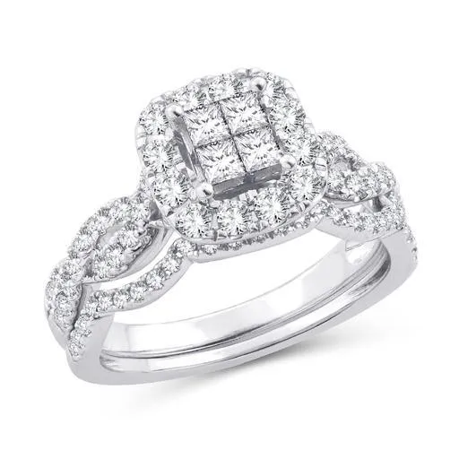 EternalDia 10K White Gold Diamond Infinity Contour Halo Bridal Set Ring (1cttw,I2-I3/IJ)
