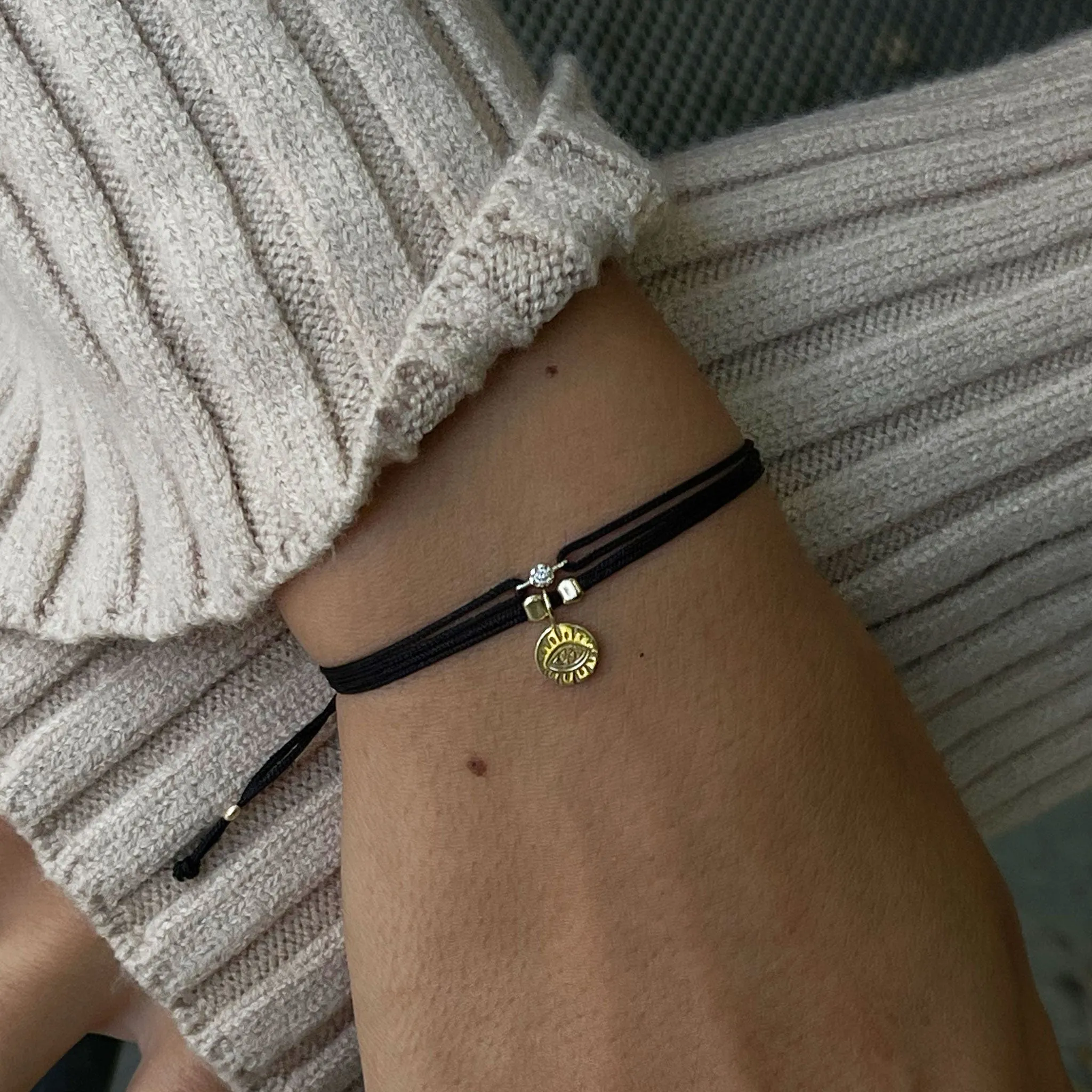 Evil Eye Cord Bracelet and Diamond Cord Bracelet Set