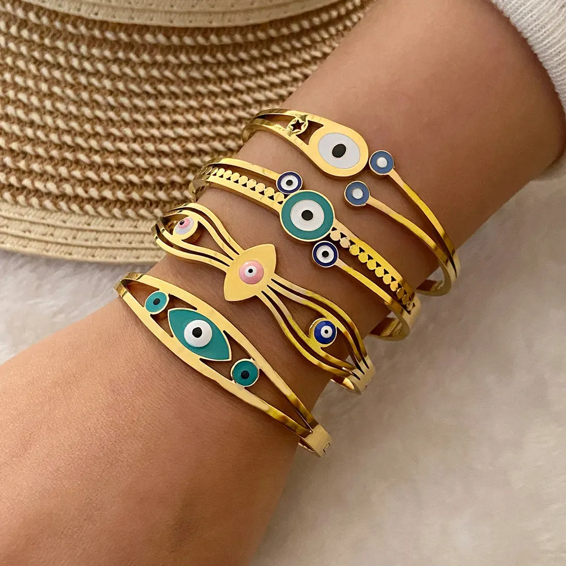 Evil Eye Retro Eye Stainless Steel Enamel Plating Bangle
