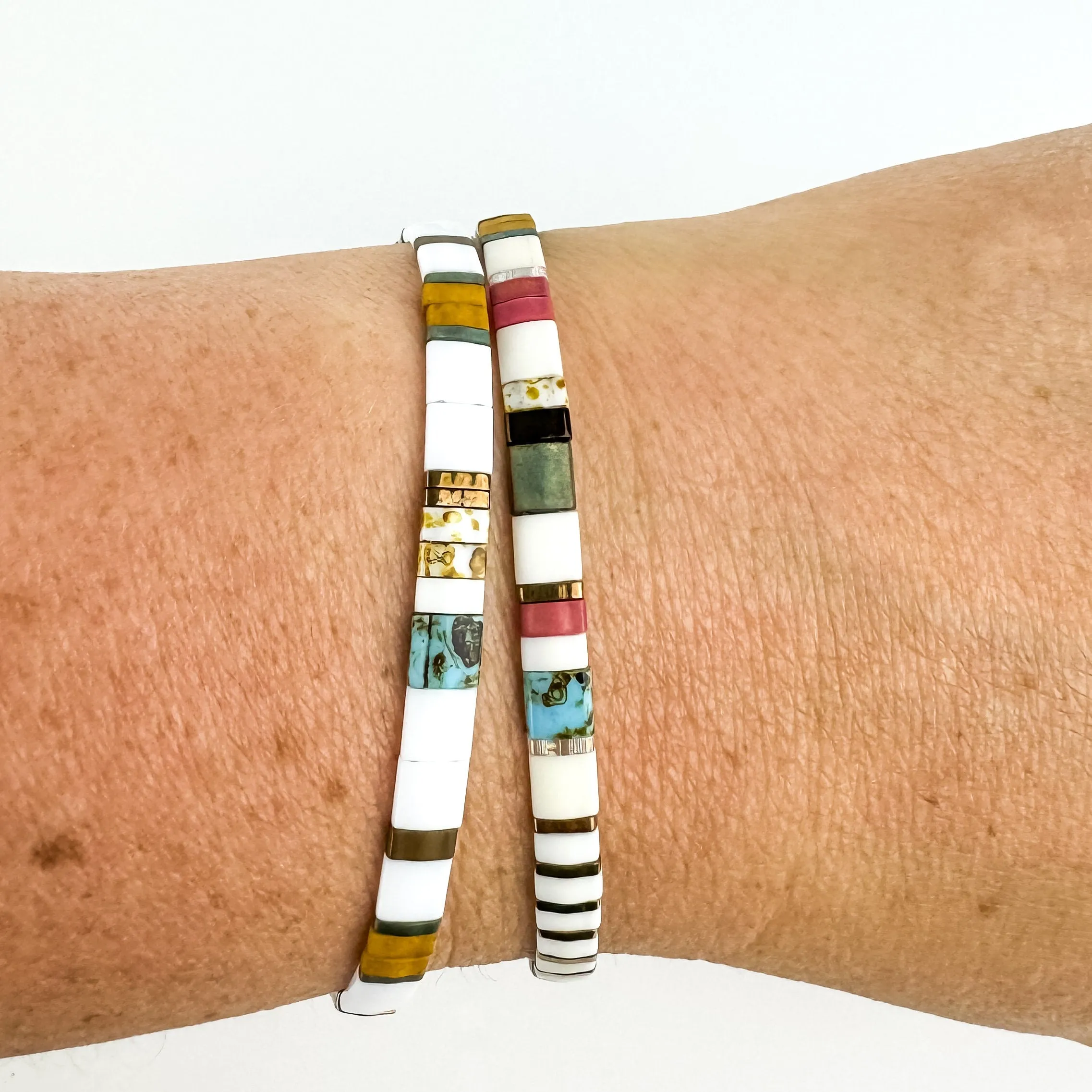 GARDEN | Glass Tila Bead Stretch Bracelets