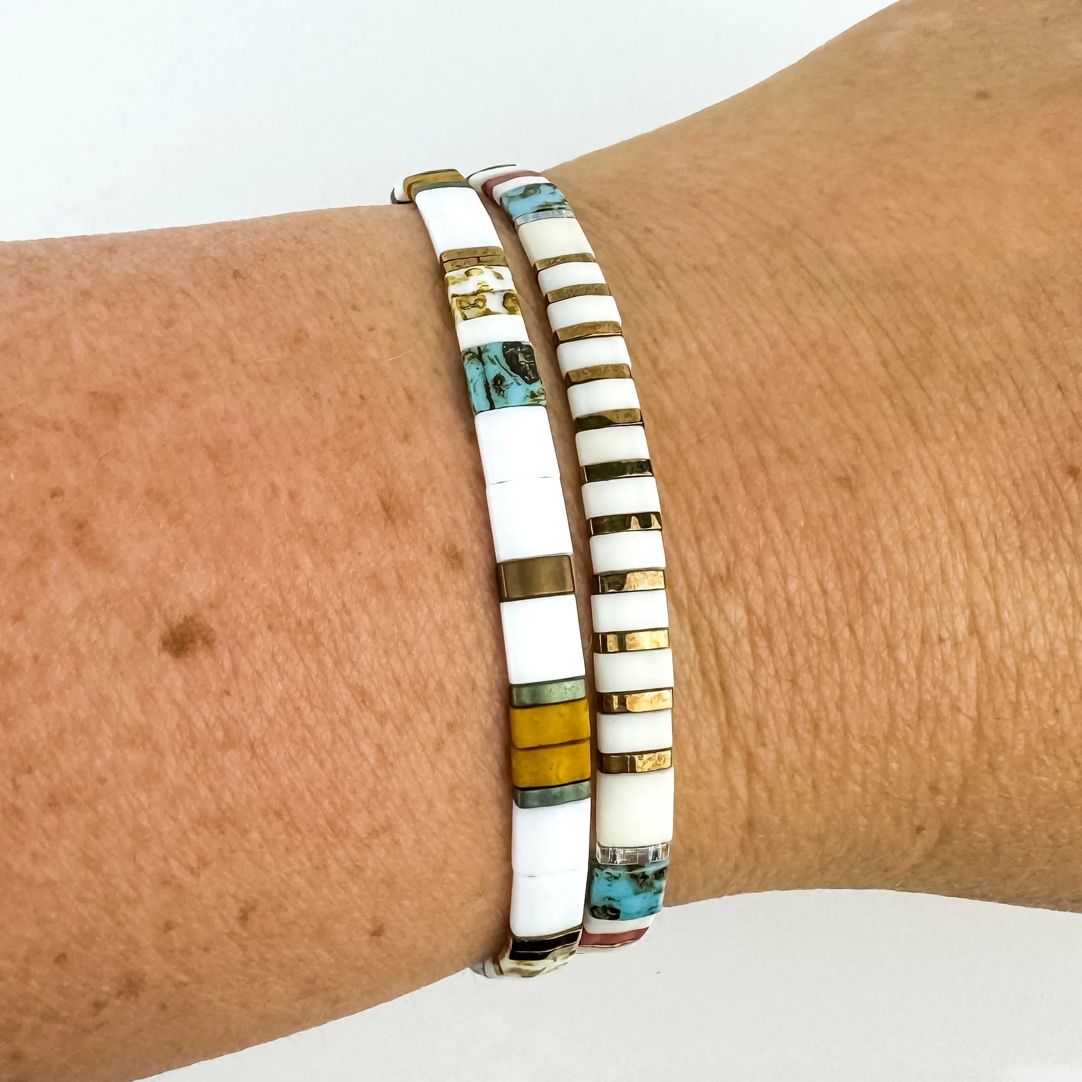 GARDEN | Glass Tila Bead Stretch Bracelets