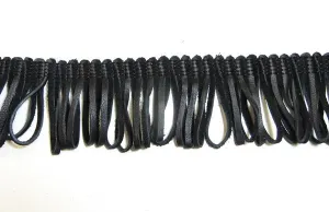 Genuine Leather Looped Fringe 1/8" flat x 2". QTY: 1 Foot (12") LF2500125D9 Black Climax/Black Duquessa