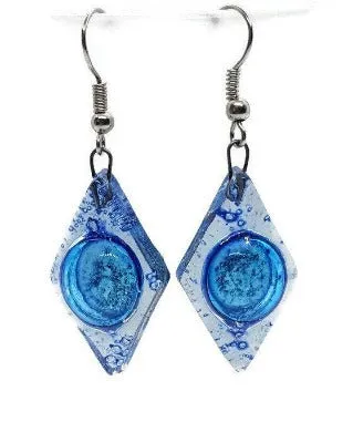 Glass Earrings Blue Diamond Shaped Earrings Recycled fused glass Earrings