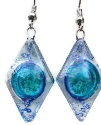 Glass Earrings Blue Diamond Shaped Earrings Recycled fused glass Earrings