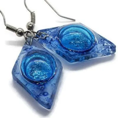 Glass Earrings Blue Diamond Shaped Earrings Recycled fused glass Earrings