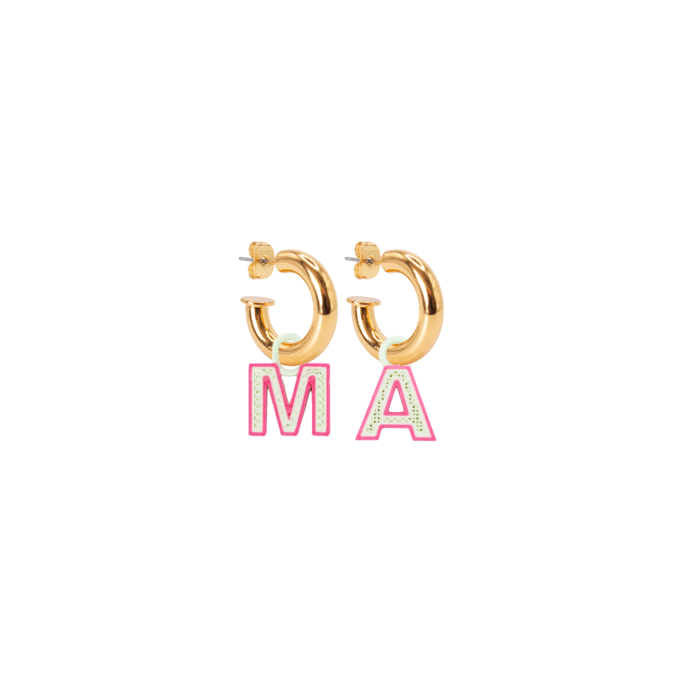 GOLD HOOPS WITH "MA" LETTERS