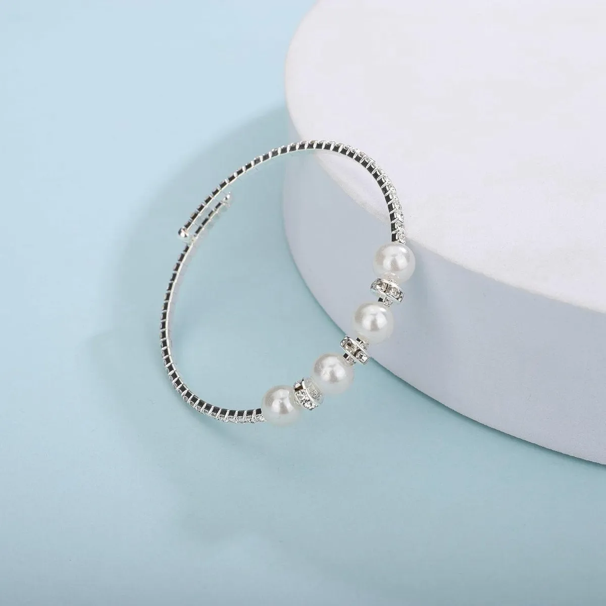 Gold Open Pearl Rhinestone Bracelets