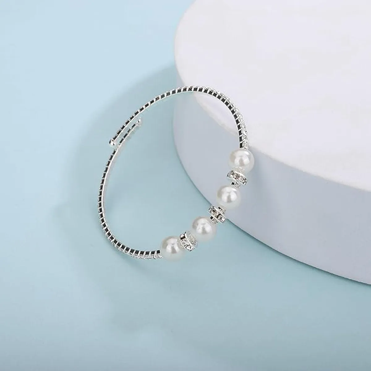 Gold Open Pearl Rhinestone Bracelets