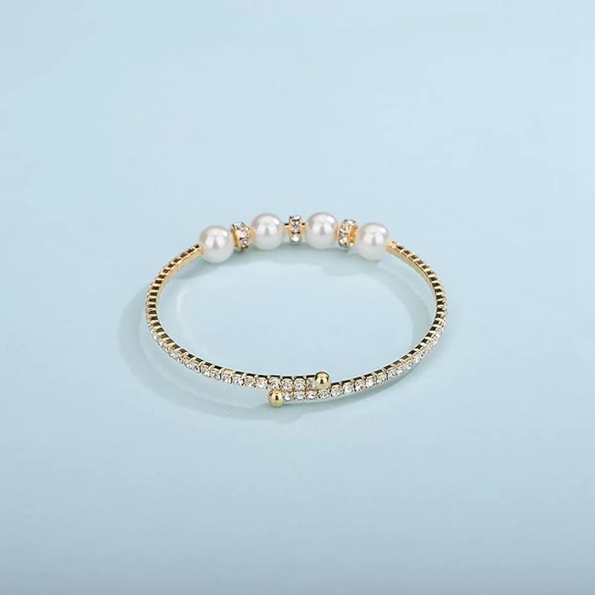 Gold Open Pearl Rhinestone Bracelets