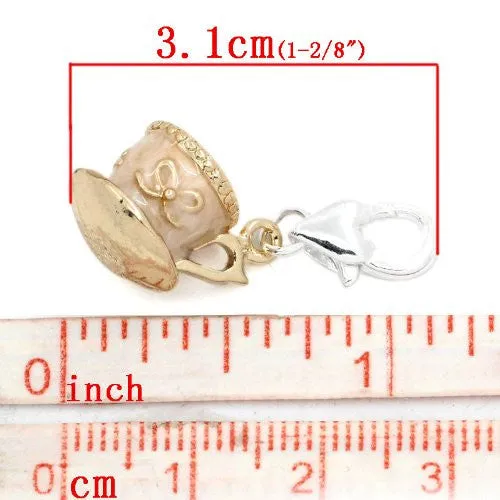 Gold Tone Teacup Clip on Pendant for European Charm Jewelry w/ Lobster Clasp