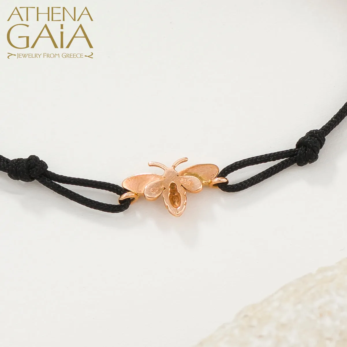 Golden Bee With Diamonds Adjustable Cord Bracelet