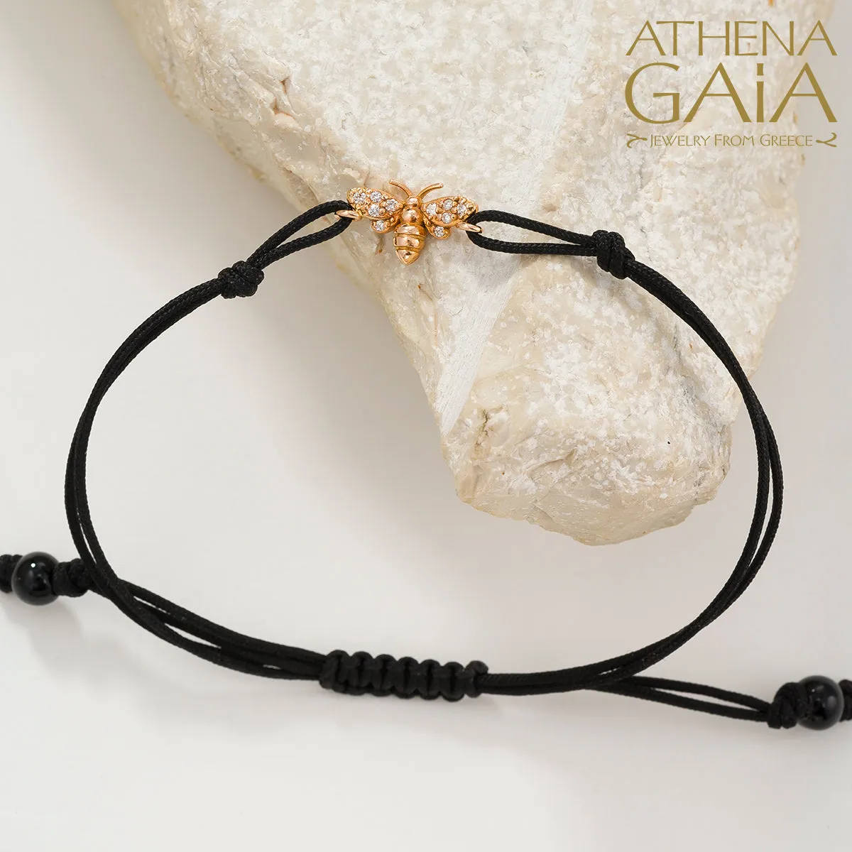 Golden Bee With Diamonds Adjustable Cord Bracelet