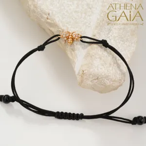 Golden Bee With Diamonds Adjustable Cord Bracelet