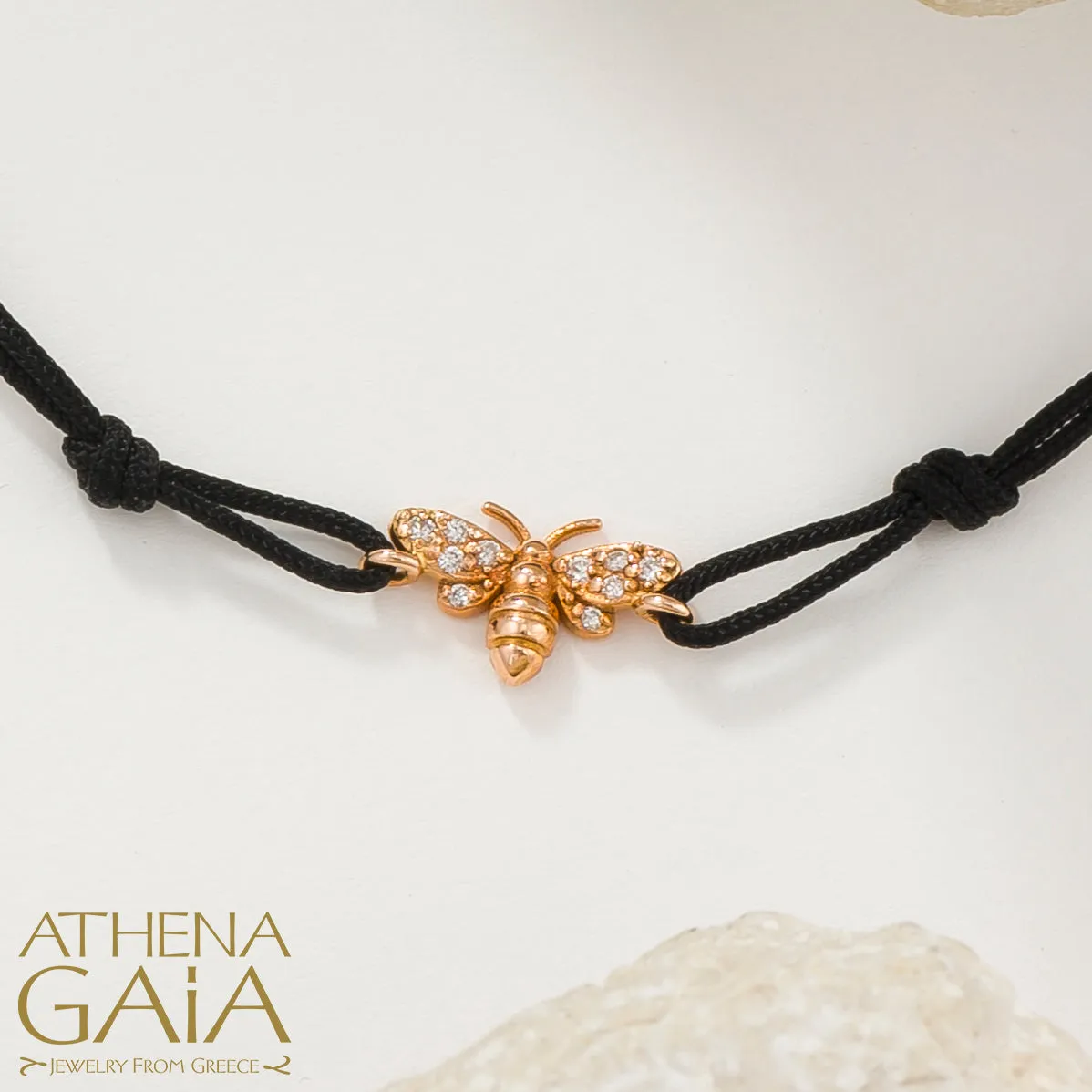 Golden Bee With Diamonds Adjustable Cord Bracelet